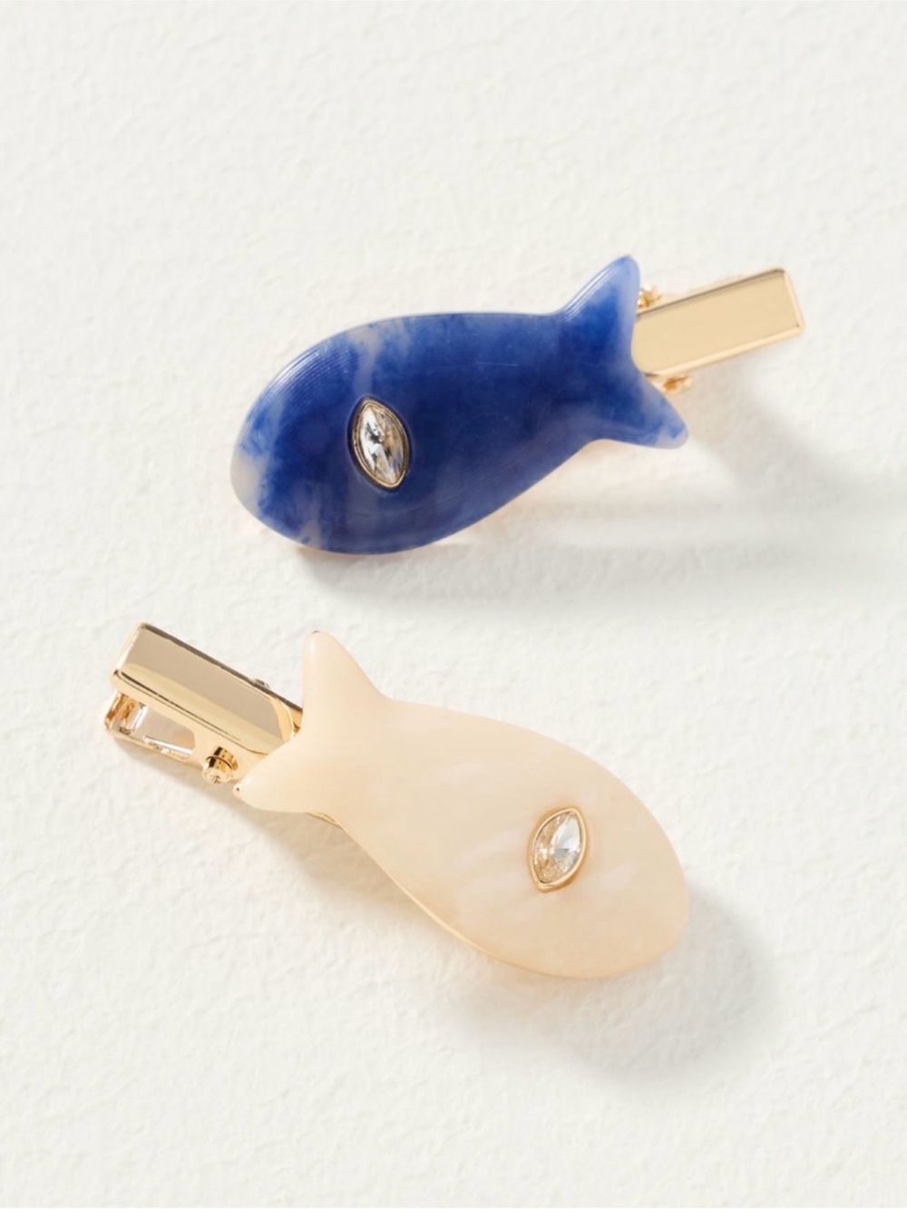 Anthropologie Blue and Cream stone Fish Hair Clips - Set of 4